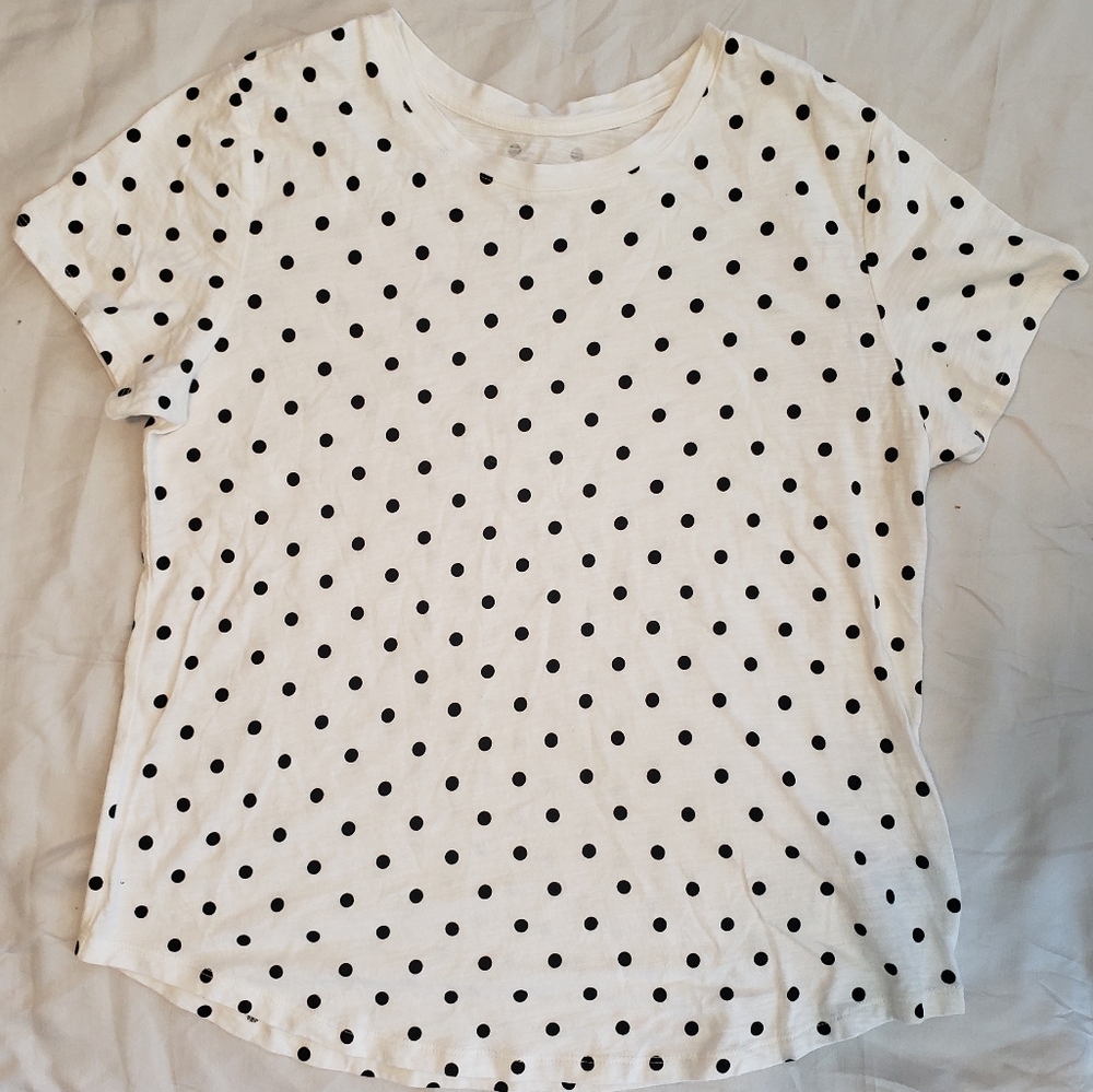 Old Navy Kids White Tee w Cute Black Polka Dot Print M